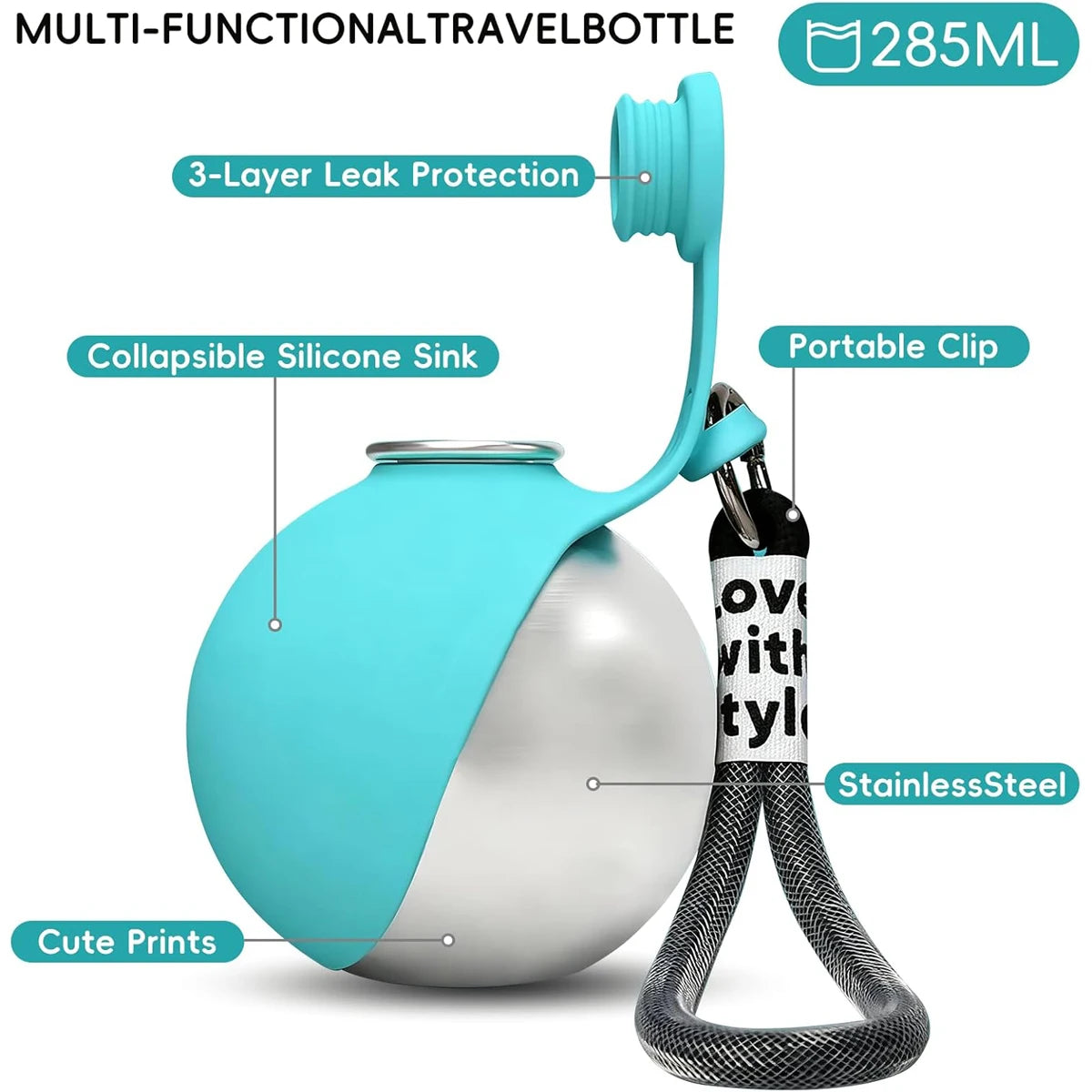 2-in-1 Portable Dog Water Bottle and Bowl for Walks and Travel