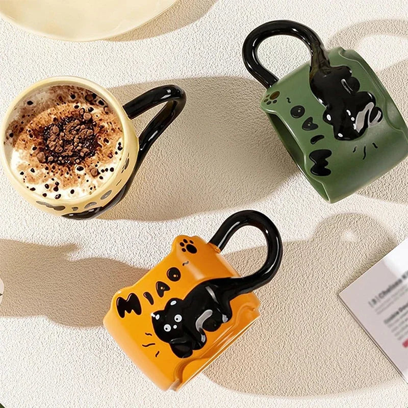 Stacking Cat Ceramic Mug, Cute Cartoon Coffee & Tea Cup Gift