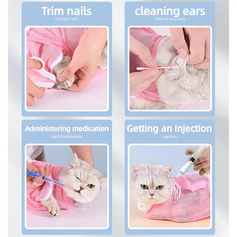 Mesh Cat Bathing Bag, Anti-Scratch Grooming Restraint for Nail Trims