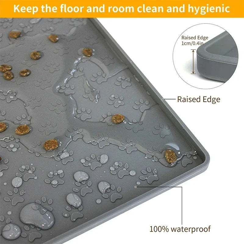 Waterproof Silicone Pet Food Mat, Non-Slip Bowl Placemat for Dogs