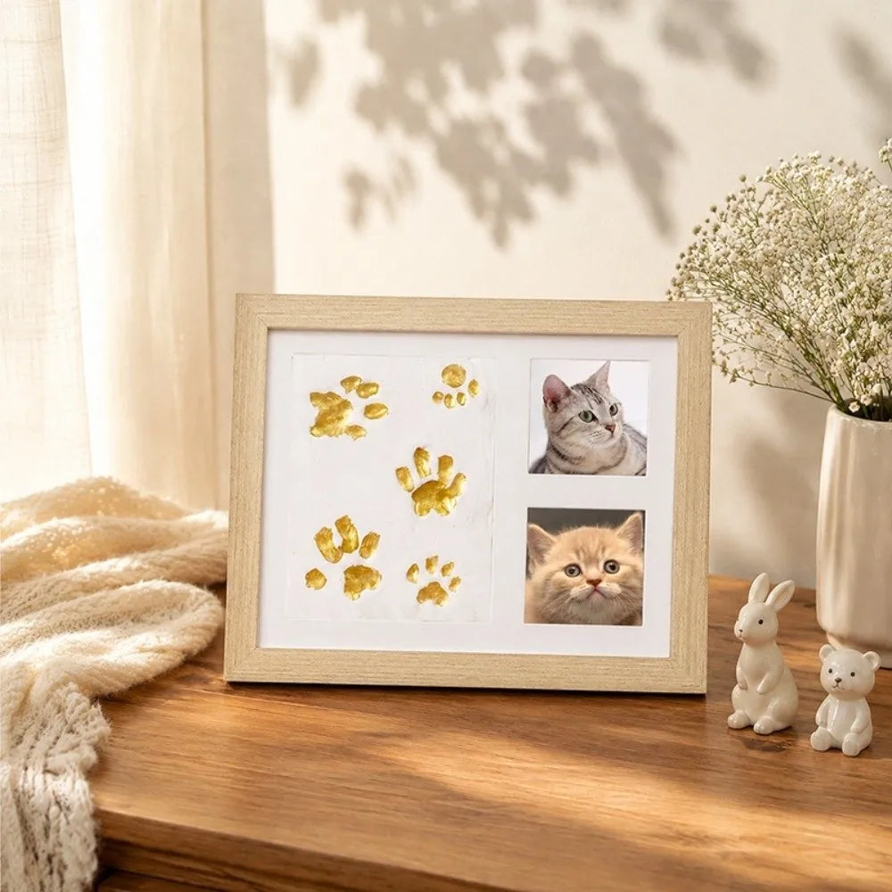 DIY Pet Paw Print Clay Keepsake Kit with Wooden Photo Frame
