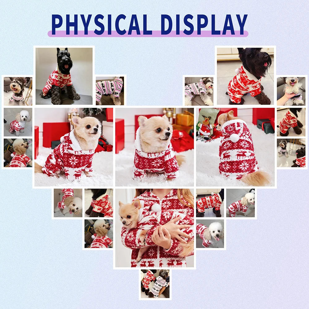 Christmas Fleece Dog Pajamas, Warm Winter Jumpsuit for Dogs & Cats