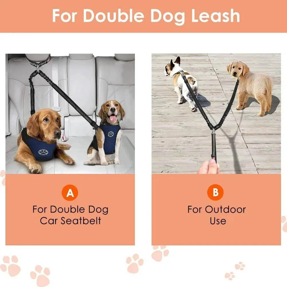 Double Dog Car Headrest Restraint, Tangle-Free Seat Belt for 2 Dogs