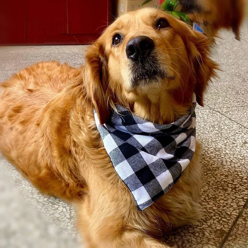 Plaid Fall Dog Bandana, Washable Cotton Bow Tie Collar Scarf