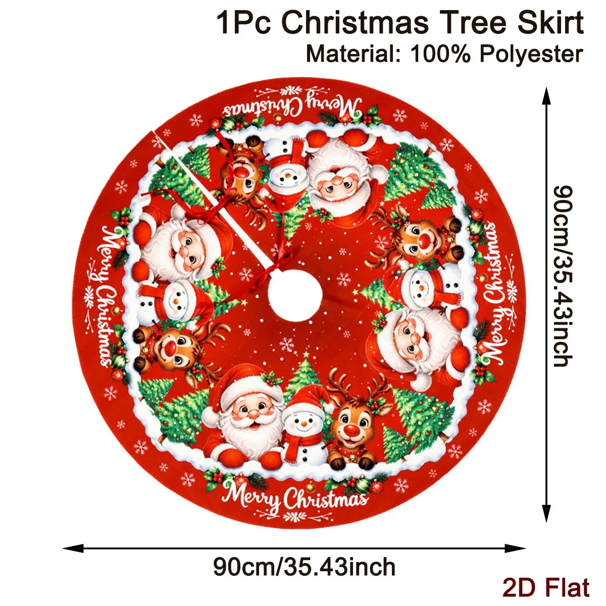 Christmas Tree Skirt, Santa & Snowman Print Holiday Tree Mat