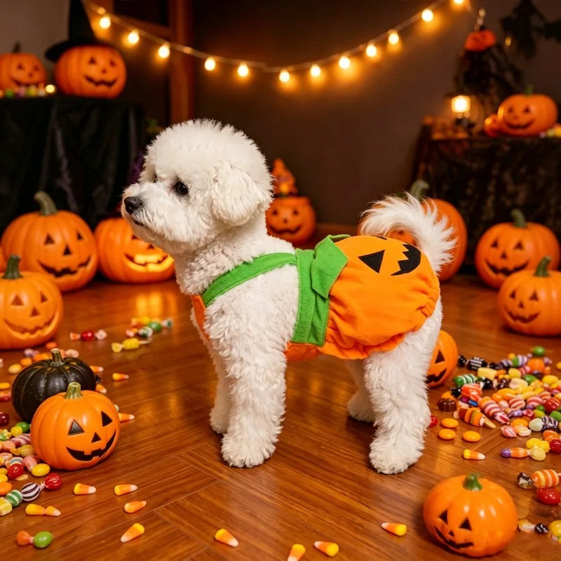 Halloween Pumpkin Overall Costume Dress for Small Dogs & Cats