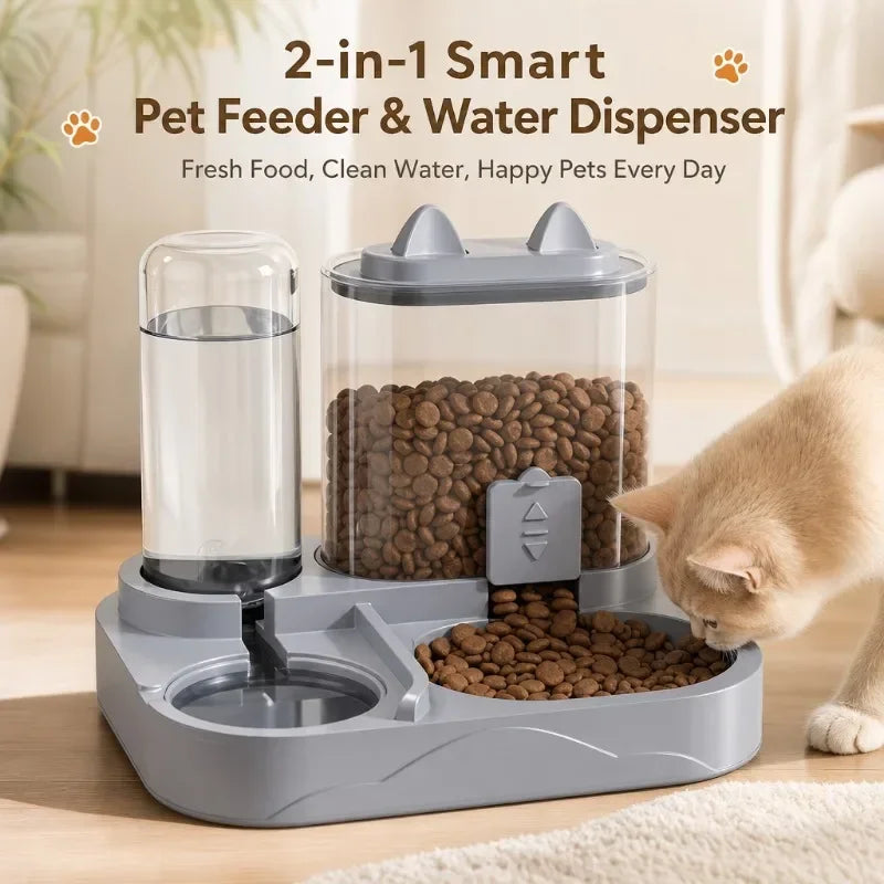 Automatic Gravity Pet Feeder & Water Dispenser Dual Bowl Set