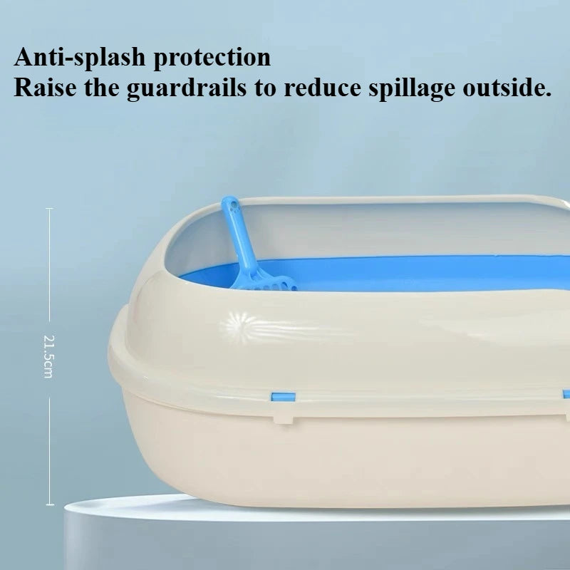 Half-Enclosed Double-Layer Grid Cat Litter Box, Splash-Proof Drawer