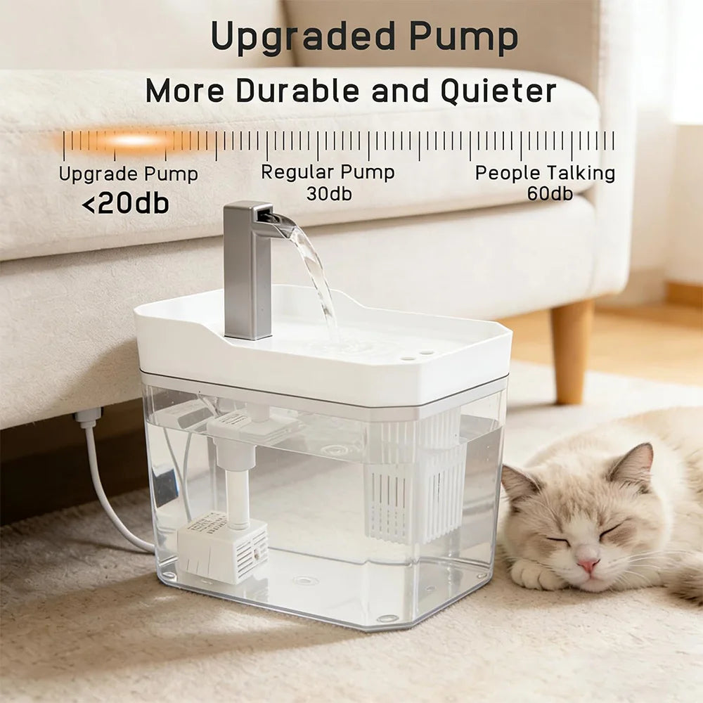 1.5L USB Cat Water Fountain with Circulating Filter Quiet Pet Drinker