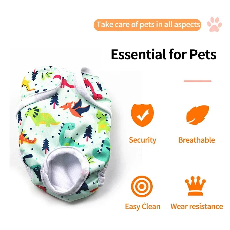 Washable Female Dog Diapers with Cute Cartoon Prints, Reusable