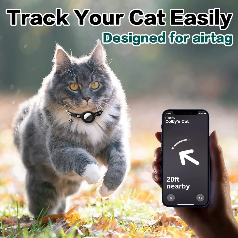 Breakaway Reflective Cat Collar with Bell and AirTag Holder for Cats