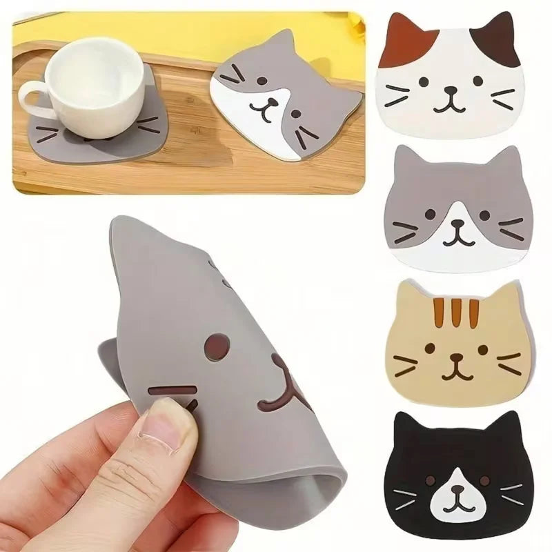 Heat-Resistant Cat Coasters Set of 3, Cute Cat Lover Home Decor