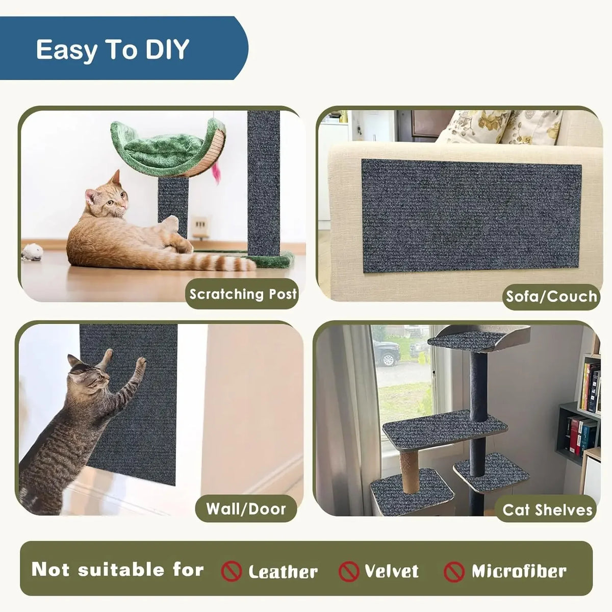 Self-Adhesive Cat Scratching Mat Trimmable Carpet Furniture Protector