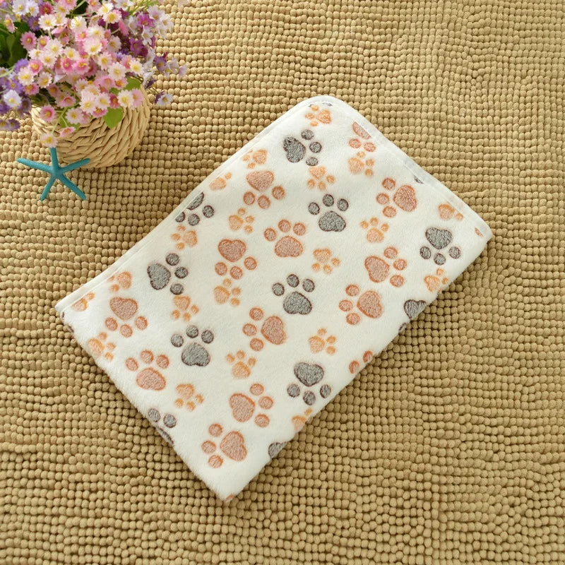 Cute Paw Print Flannel Pet Blanket for Dogs & Cats