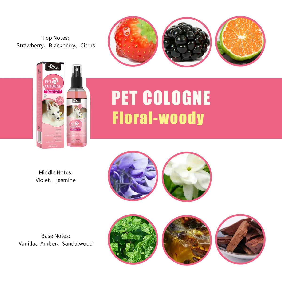 Long-Lasting Pet Cologne Deodorizing Spray for Dogs & Cats, 100ml