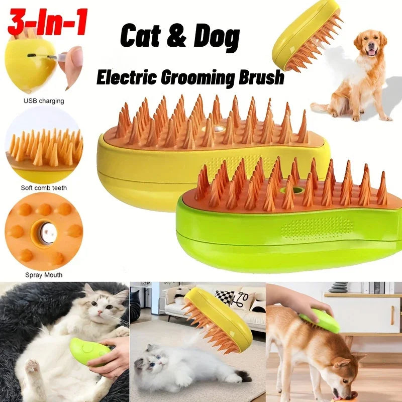 3-in-1 Electric Steam Grooming Brush for Dogs & Cats, Detangling