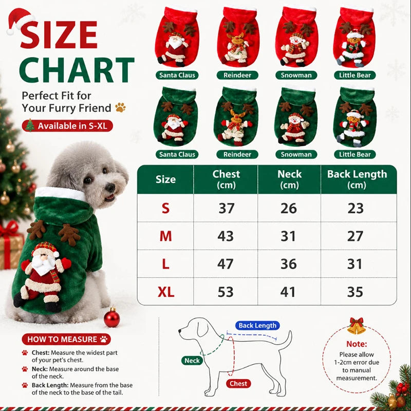 Christmas Flannel Pet Hoodie for Small & Medium Dogs and Cats