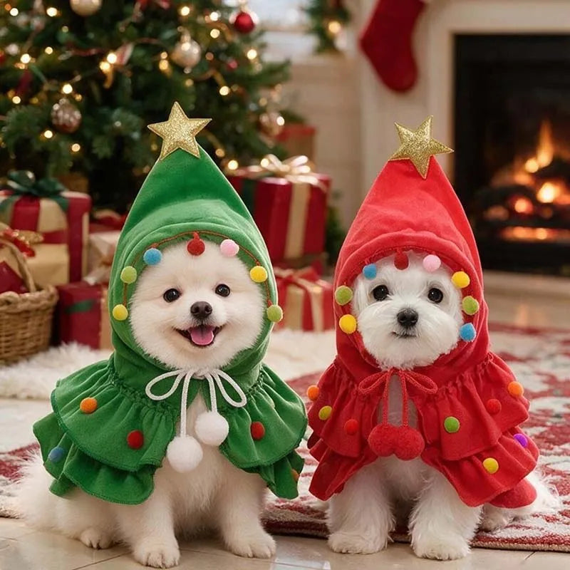 Christmas Tree Costume Dress with Star Hat for Small Dogs & Cats
