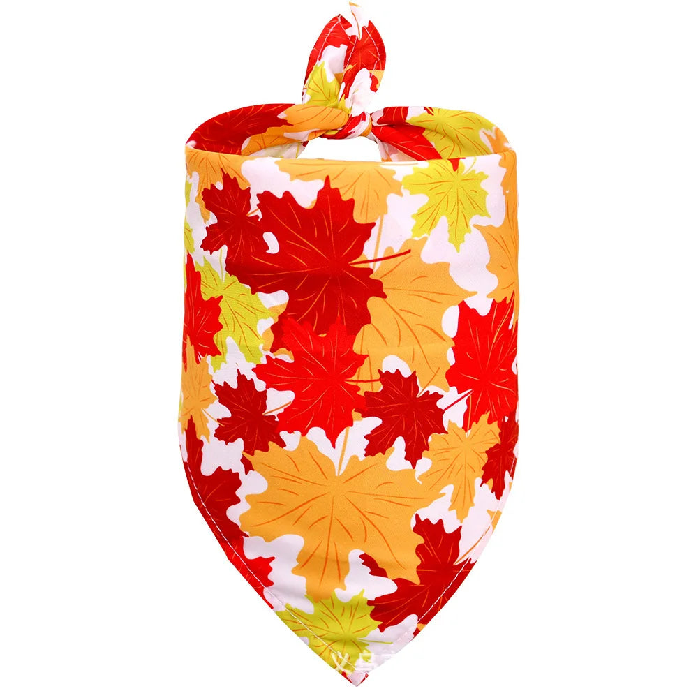 Thanksgiving Pet Bandana with Pumpkins and Maple Leaves, Adjustable