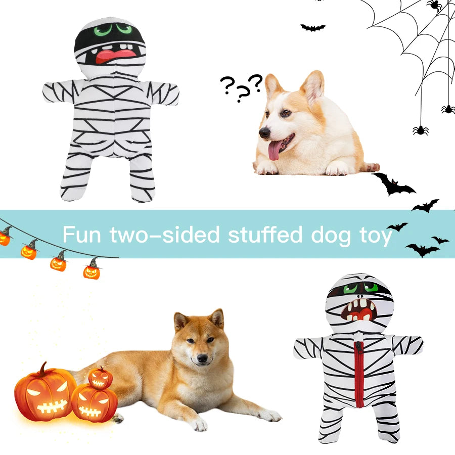 Spooky Mummy Plush Pet Toy Set, Halloween Dog Toys