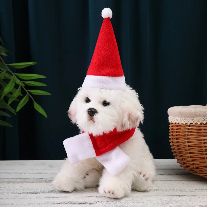 Christmas Hat and Scarf Set for Dogs and Cats, Photo Props