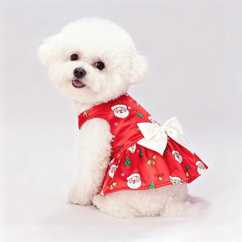 Christmas Dog Dress with Bow, Festive Holiday Pet Skirt