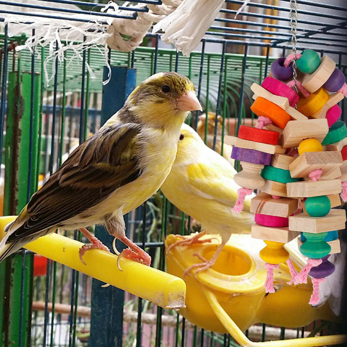 Colorful Wooden Foraging Block Toy for Parrots, Hanging Cage Chew