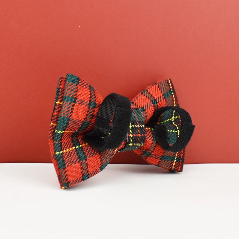 Christmas Dog Collar, Red Lattice Soft Cotton with Bell