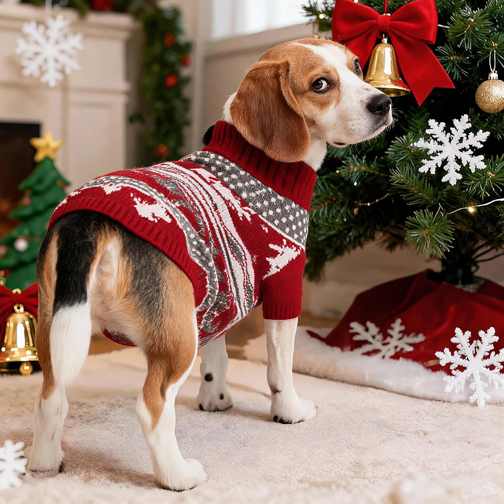 Christmas Dog Sweater, Reindeer Snowflake Knitted Xmas Pullover