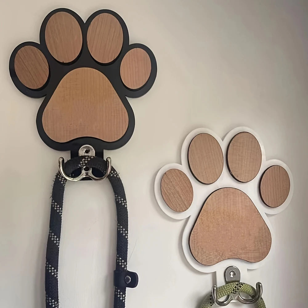 Paw Print Wooden Leash Hanger Wall Hook for Dog Lovers