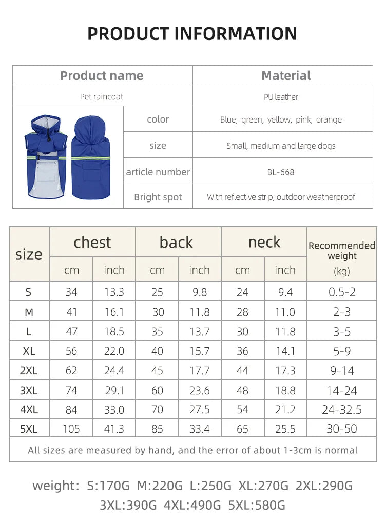 Corgi Cloak Style Hooded Dog Raincoat, Reflective Waterproof Poncho