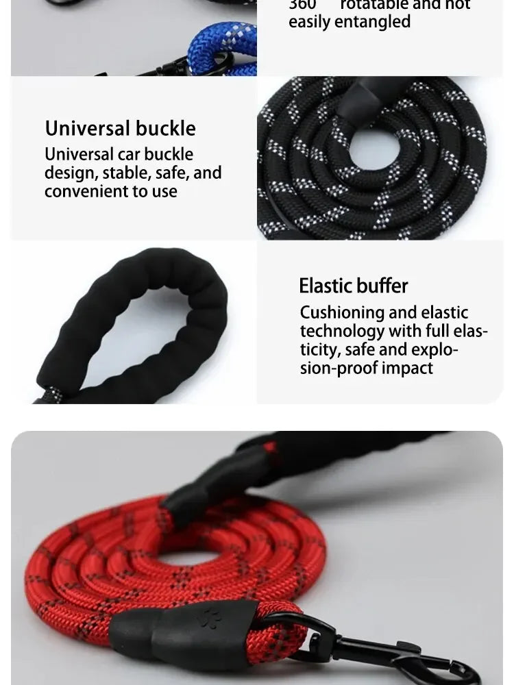 Reflective Nylon Round Dog Leash, No-Strangle Walking Lead