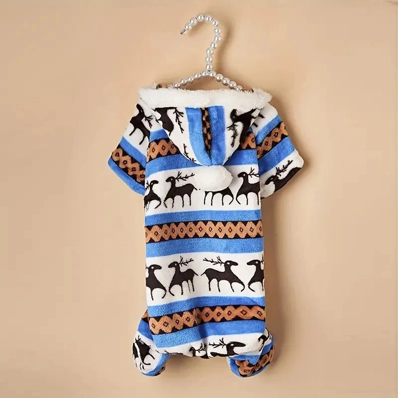 Christmas Reindeer Hooded Pajamas for Small Dogs, Cozy Fleece