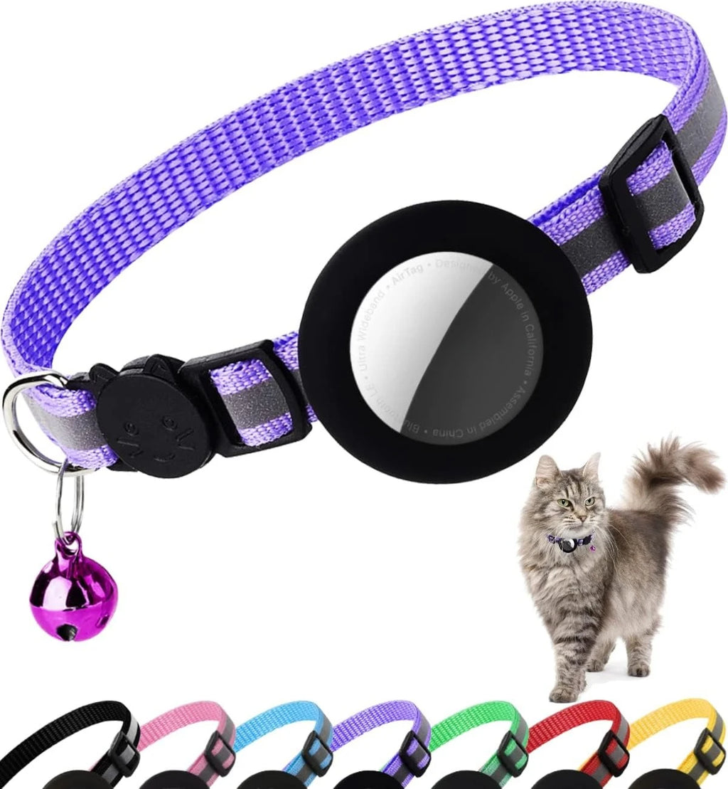 Breakaway Reflective Cat Collar with Bell and AirTag Holder for Cats