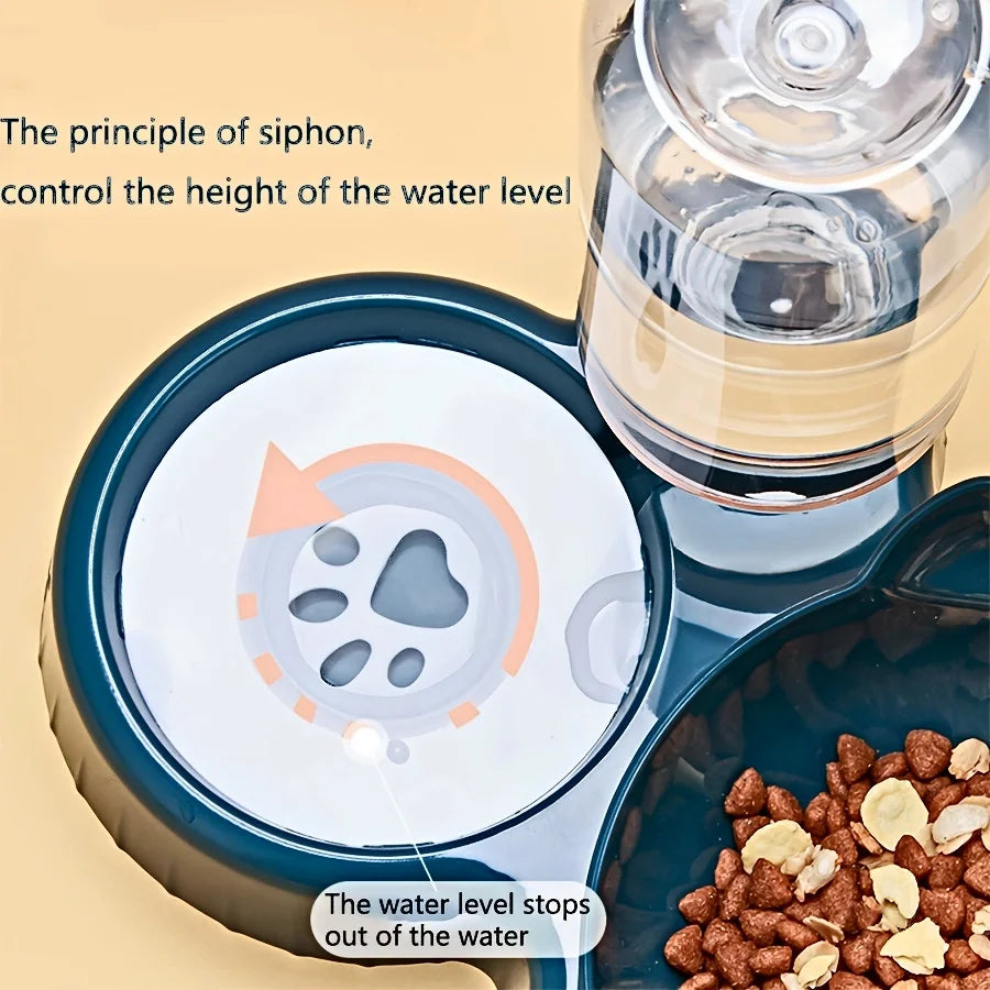 3-in-1 Tilted Cat Bowl Set with Gravity Water Bottle, Neck-Friendly