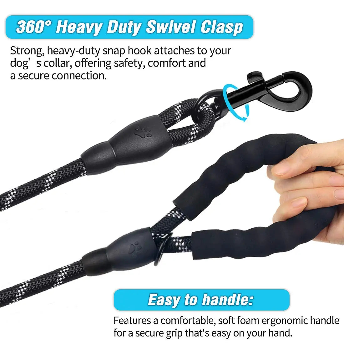 No-Tangle Double Dog Leash with Reflective Bungee for Two Dogs
