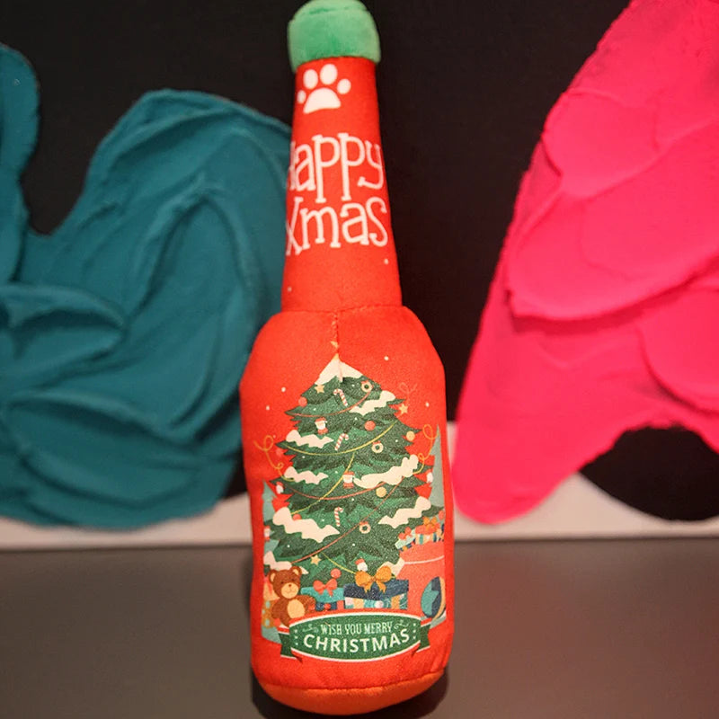 Christmas Dog Wine Bottle Squeaky Chew Toy