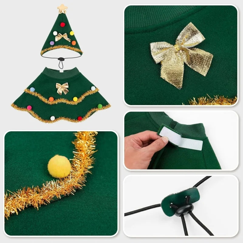 Christmas Cloak & Hat Costume for Dogs & Cats, Holiday Party Outfit
