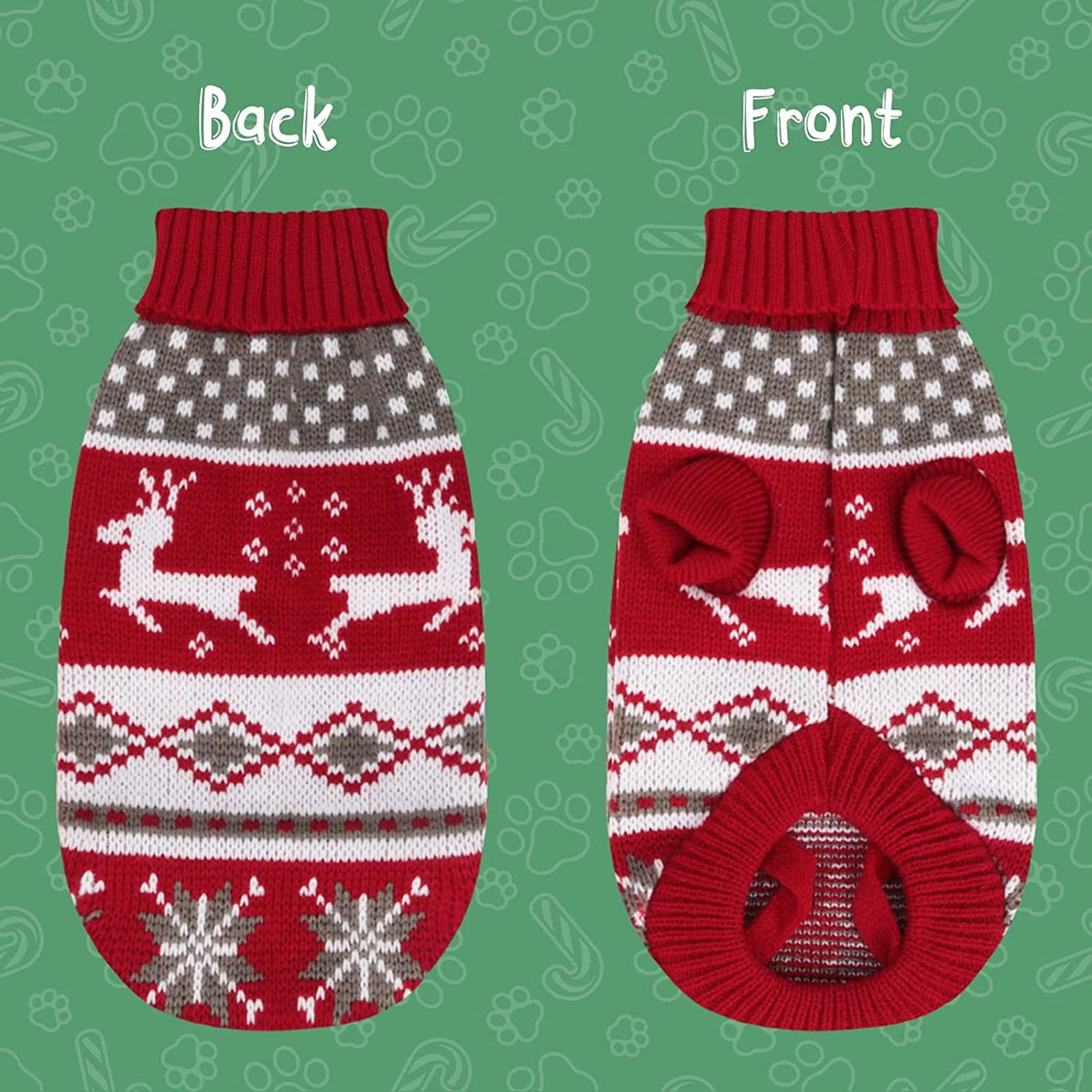 Christmas Dog Sweater, Reindeer Snowflake Knitted Xmas Pullover