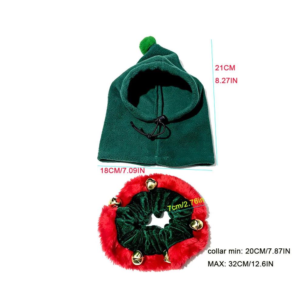Christmas Top Hat & Bell Collar Set for Dogs & Cats