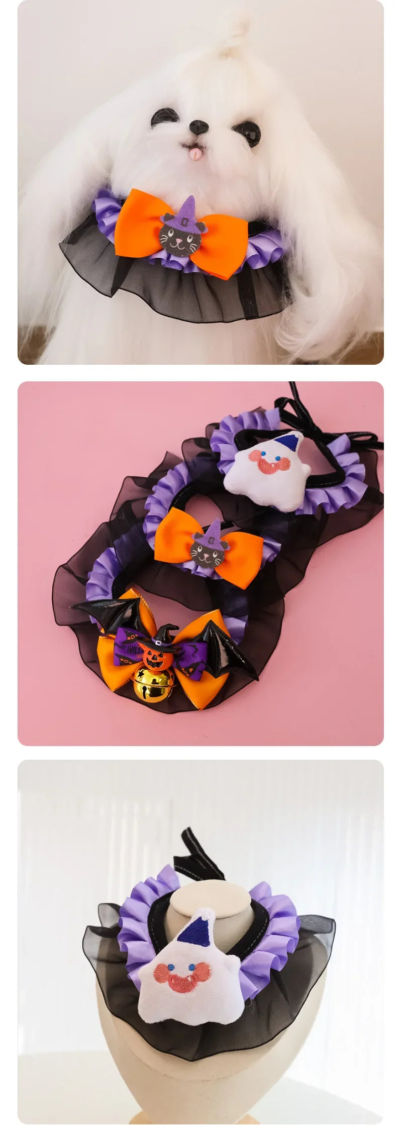 Halloween Lace Pumpkin Bat Wings Collar Bib for Cats & Dogs