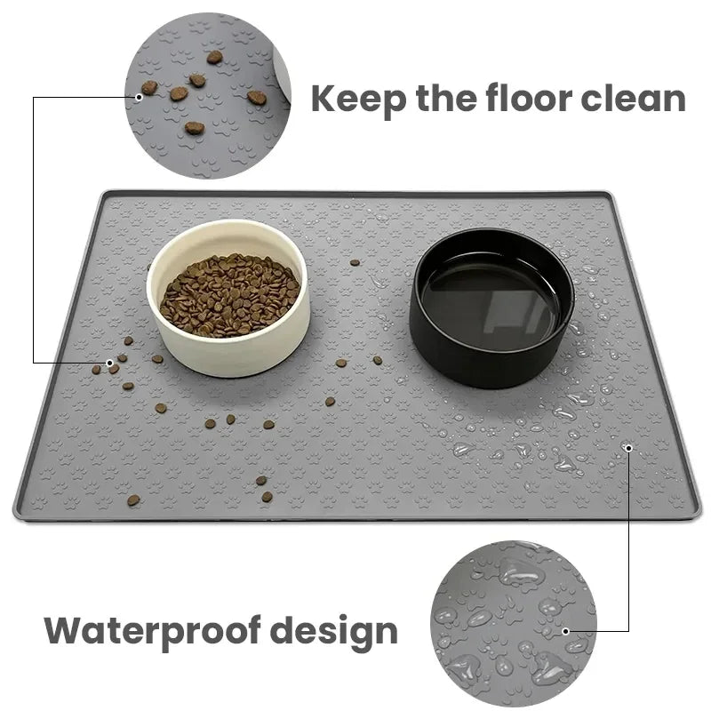 Waterproof Silicone Pet Food Mat, Non-Slip Bowl Placemat for Dogs