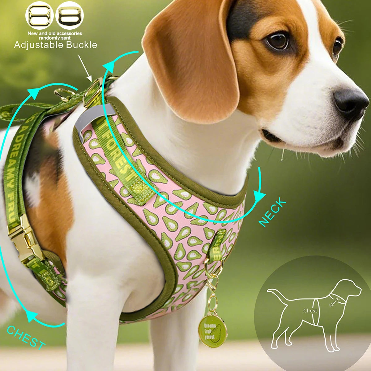 Adjustable Print Pet Harness with Matching ID Tag for Dogs