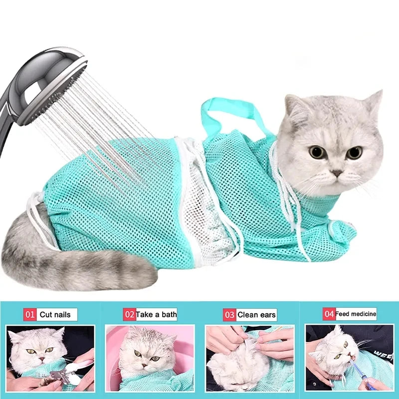 Mesh Cat Bathing Bag, Anti-Scratch Grooming Restraint for Nail Trims