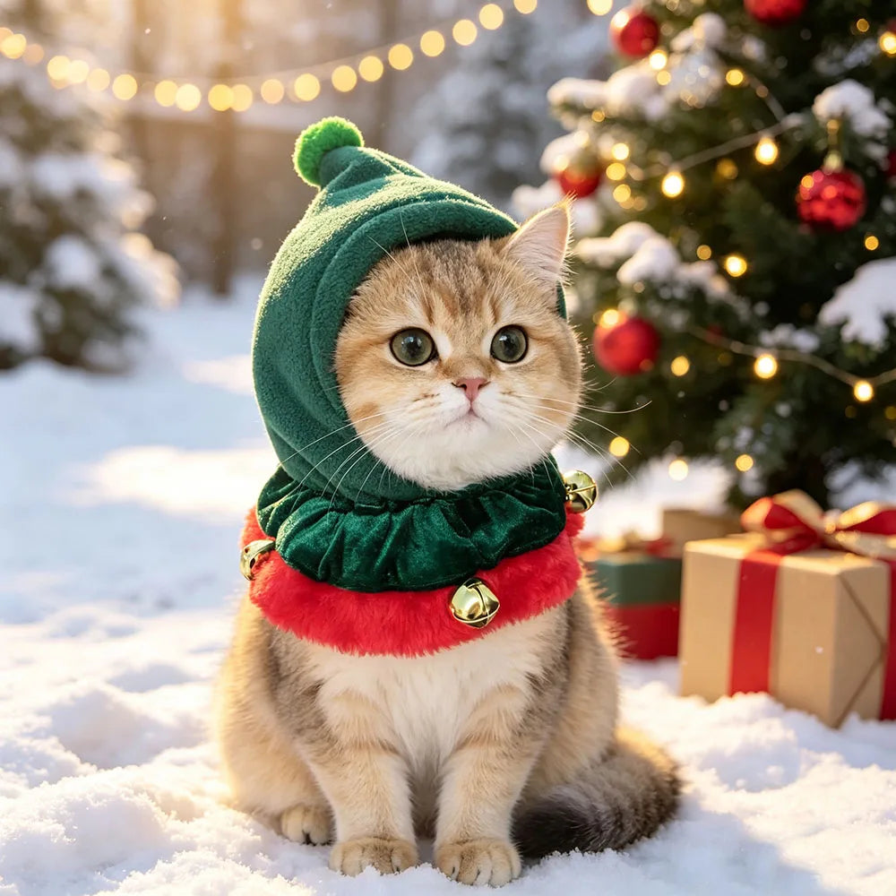 Christmas Top Hat & Bell Collar Set for Dogs & Cats