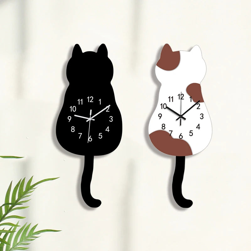 Swinging Tail Cat Wall Clock, Silent Acrylic Decor for Cat Lovers
