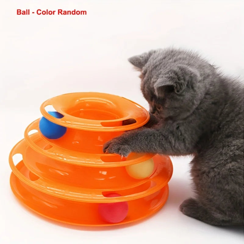3 Layer Interactive Cat Toy Tower with Colorful Balls Mental Physical