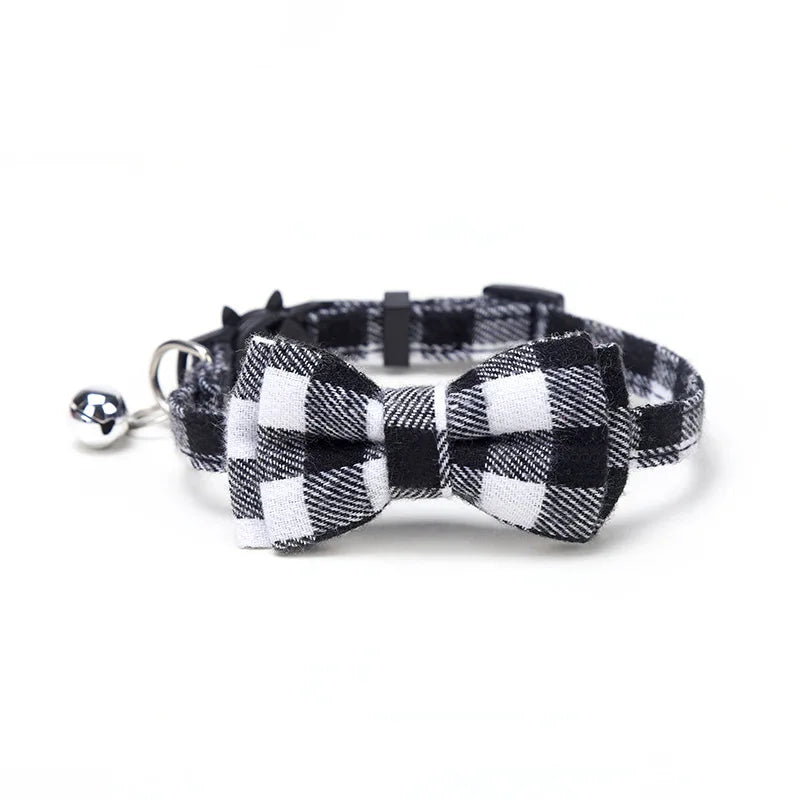 Christmas Plaid Pet Collar Necklace with Bow Tie and Bell, Adjustable