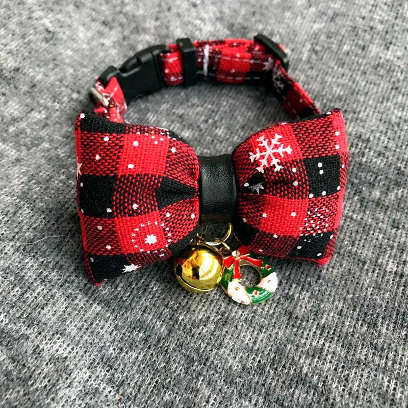 Christmas Plaid Snowflake Tie Bib for Dogs with Bell
