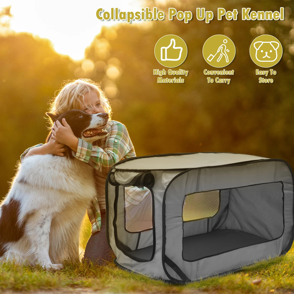 Portable Pop Up Dog Crate – Foldable Travel Kennel with Mesh Door